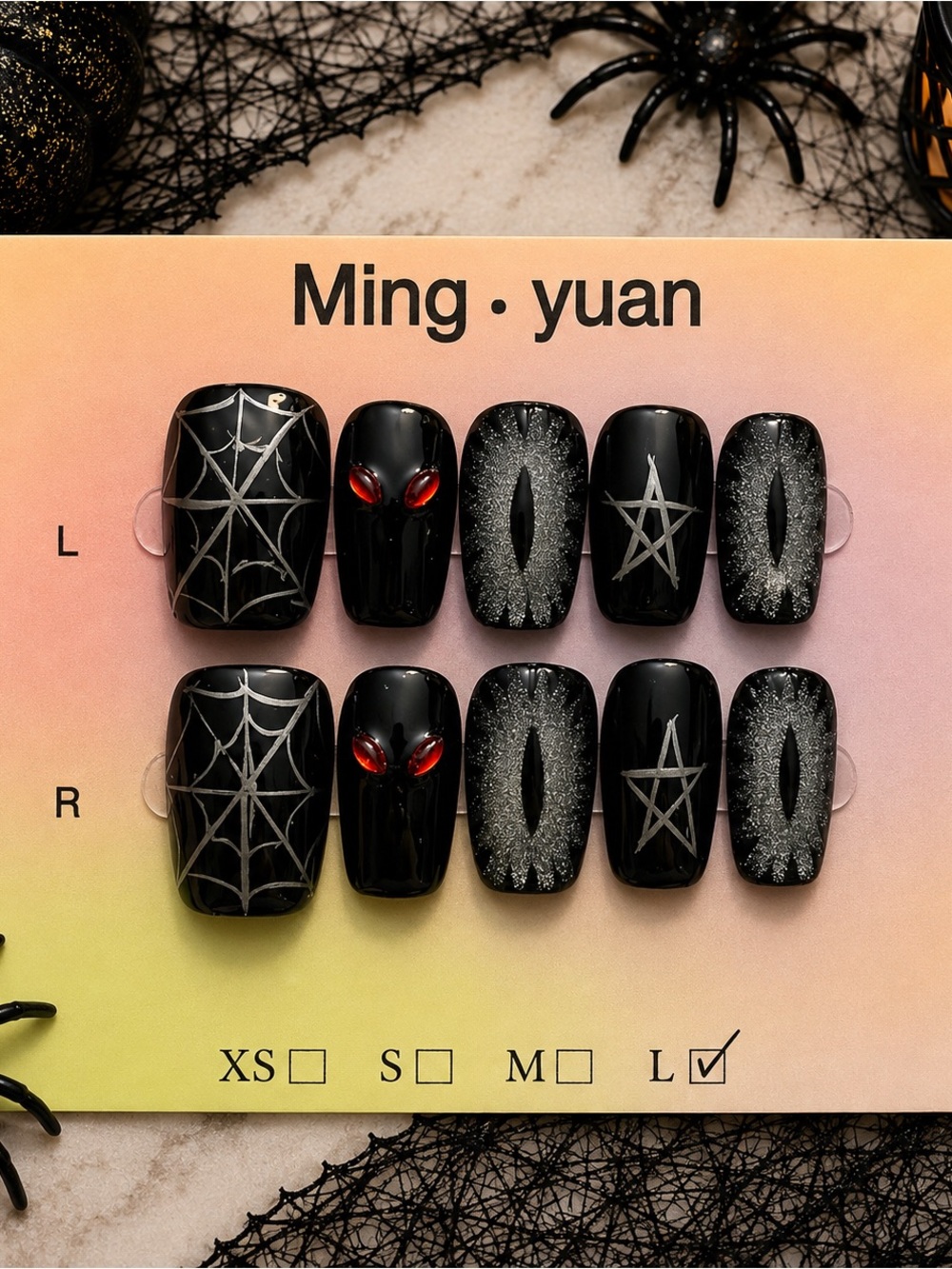 🖤 Halloween Gothic Press-On Nails – Size Large 🕷️